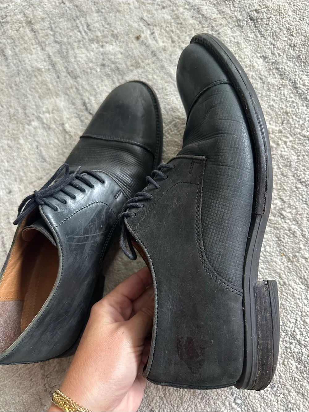 Alfani Men’s Black Leather Cap-Toe Oxford Lace Up Derby Shoes size 9M